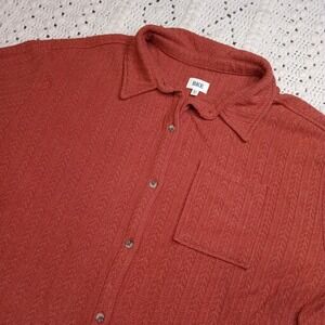 BKE Cable Knit Shirt Womens XL Orange Baked Clay Button Up Long‎ Sleeve Top Cozy